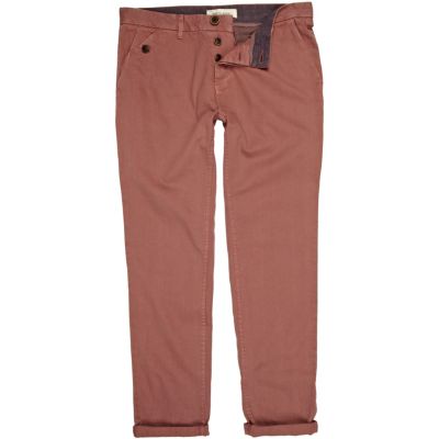 Dark pink turn up slim chinos