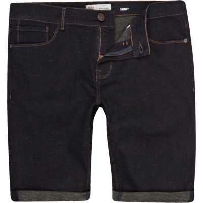 Dark wash fleck skinny denim shorts