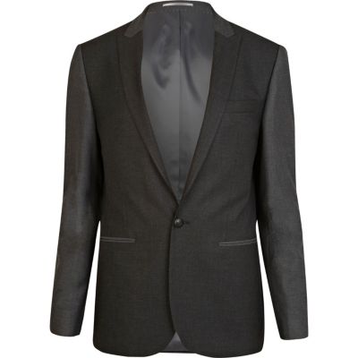 Grey colour block skinny suit jacket