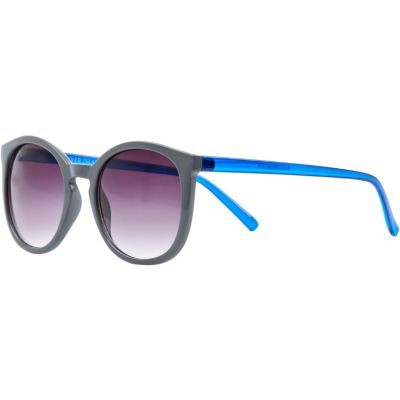 Grey colour block round retro sunglasses