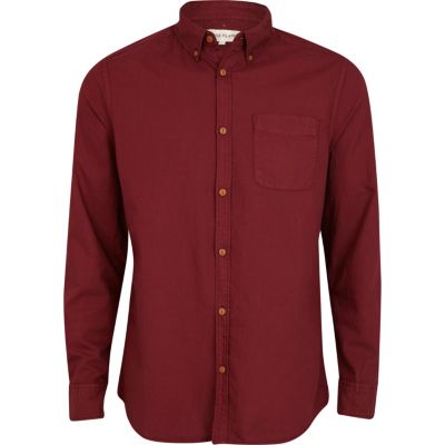Dark red long sleeve oxford shirt 