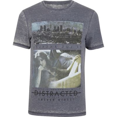 Blue distracted print burnout t-shirt