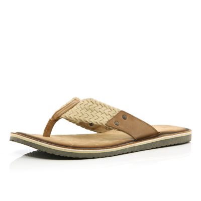 Ecru plaited flip flops