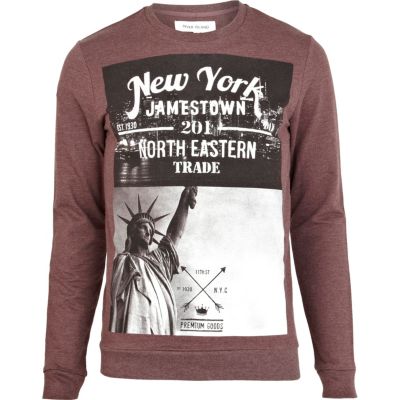Red marl New York print sweatshirt