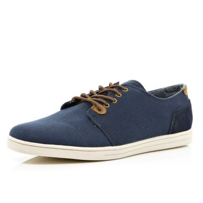 Navy contrast trim lace up plimsolls