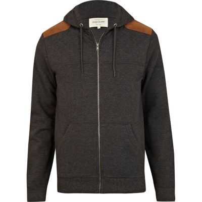 Grey marl quilted shoulder patch hoodie