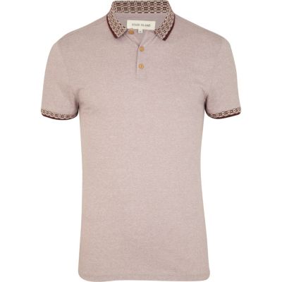 Pale purple jacquard trim polo shirt