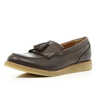Brown tassel wedge loafers 