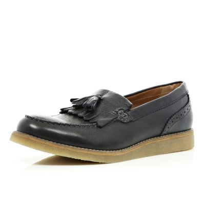 Navy tassel wedge loafers 