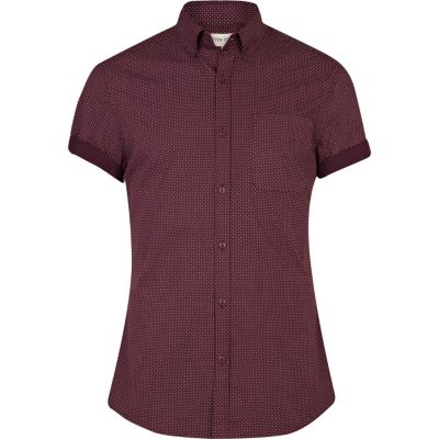 Red small tie print short sleeve shirt