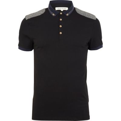 Black shoulder patch polo shirt