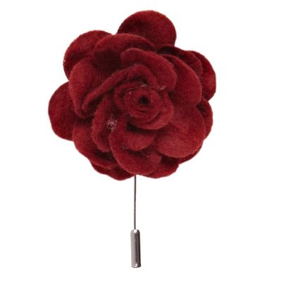 Dark red soft fabric flower lapel pin