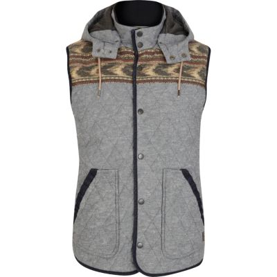 Blue aztec panel chambray quilted gilet