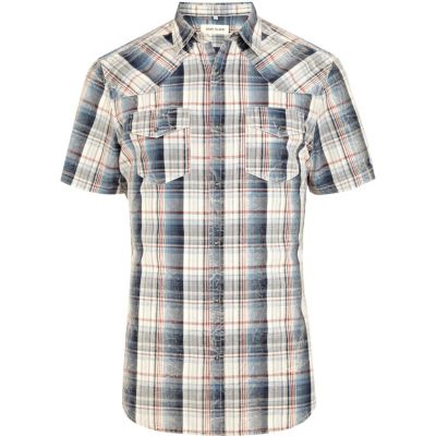 Blue check short sleeve shirt