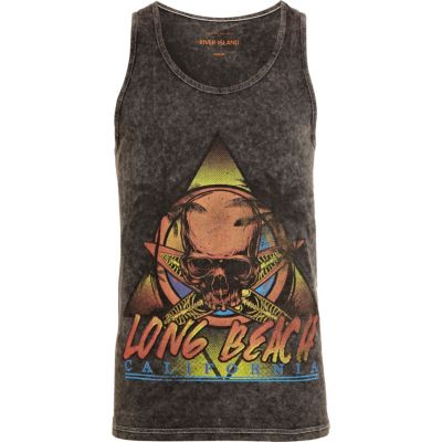 Grey acid wash Long Beach print vest