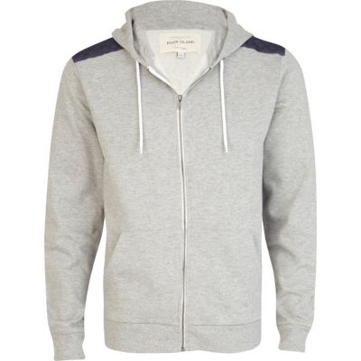 Grey marl quilted denim shoulder patch hoodie