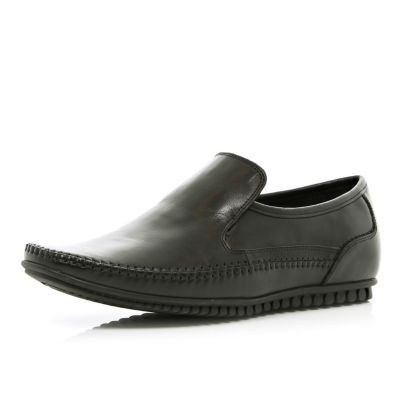 Black slip on smart moccasins 