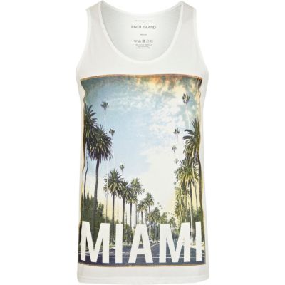White Miami palm tree print vest 