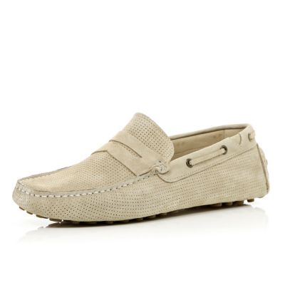 Stone suede perforated boat shoes