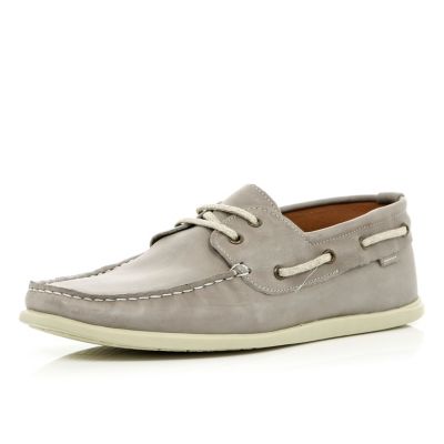 Grey lace up soft boat shoes