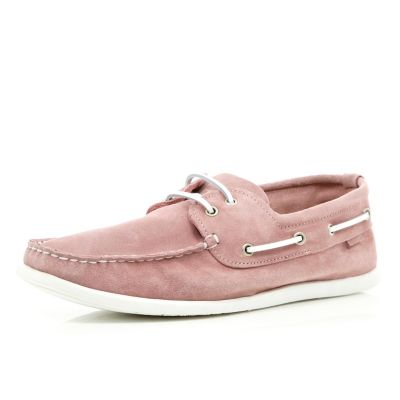 Pink suede boat shoes 