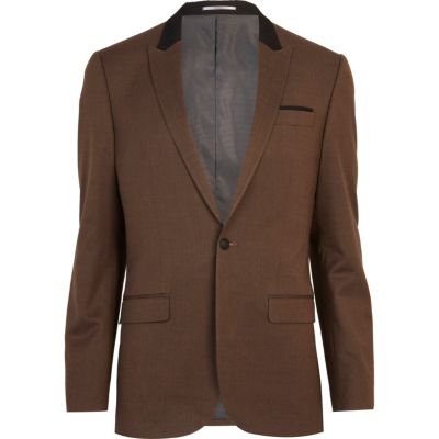Brown single breasted slim suit jacket