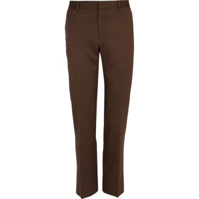 Brown slim fit suit trousers