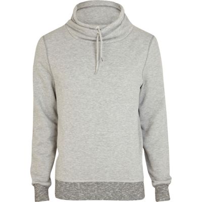 Grey marl contrast trim cowl neck sweatshirt