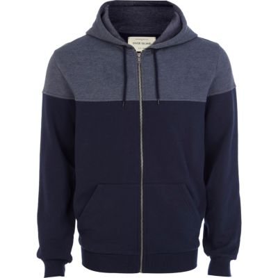 Navy colour block yoke hoodie 