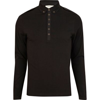 Black long sleeve military polo shirt