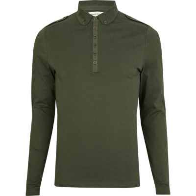 Green long sleeve military polo shirt