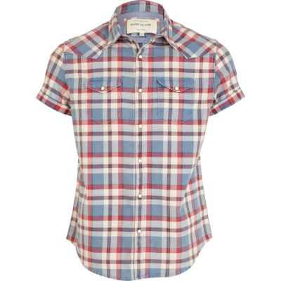 Blue and red check short sleeve shirt 