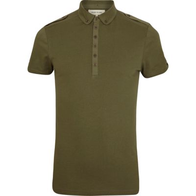 Green penny collar military polo shirt