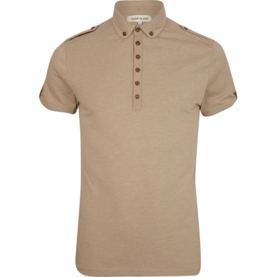 Grey penny collar military polo shirt 