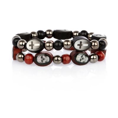 Black skull and cross bead bracelet pack