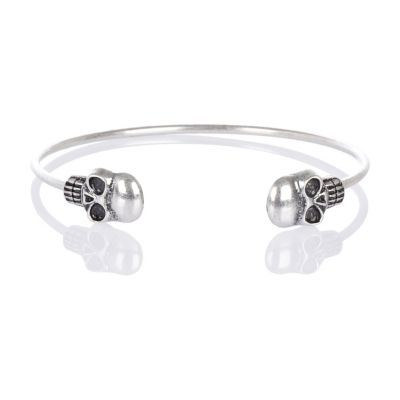 Silver tone skull cuff bracelet