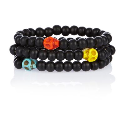 Black bright skull bead bracelet pack