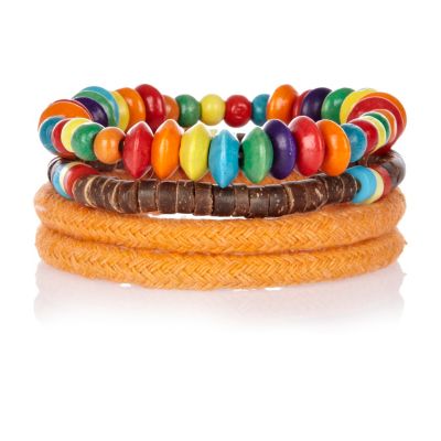 Orange rope and bead bracelet pack