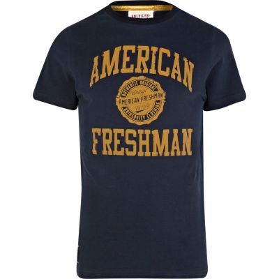 Navy American Freshman logo print t-shirt