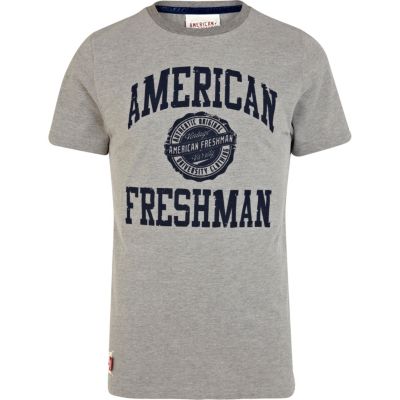 Grey American Freshman logo print t-shirt