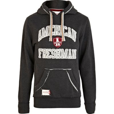 Grey marl American Freshman logo print hoodie