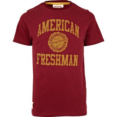 Red American Freshman logo print t-shirt