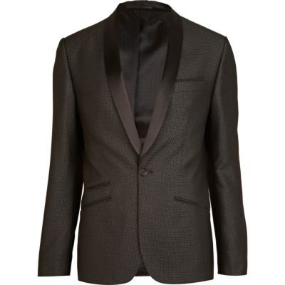 Black jacquard pattern slim suit jacket
