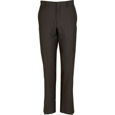 Black jacquard pattern slim suit trousers