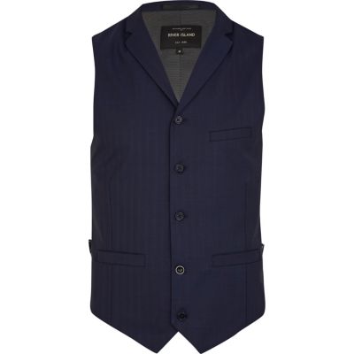 Blue herringbone smart waistcoat