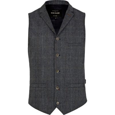 Blue check smart waistcoat