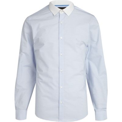 Blue and white horizontal stripe shirt 