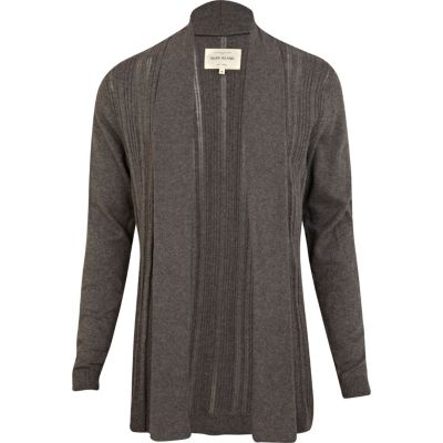 Grey laddered texture waterfall cardigan