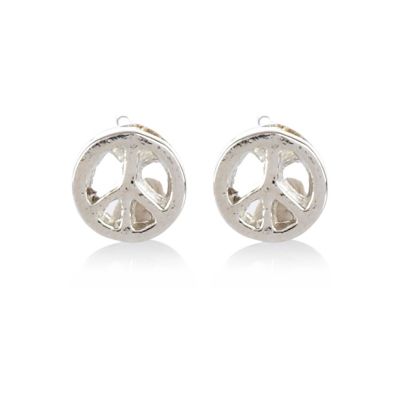 Silver tone peace stud earring pack