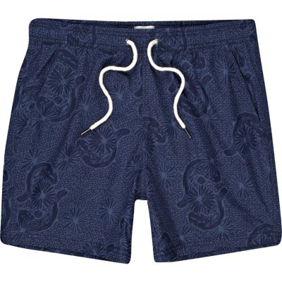 Blue printed swim shorts